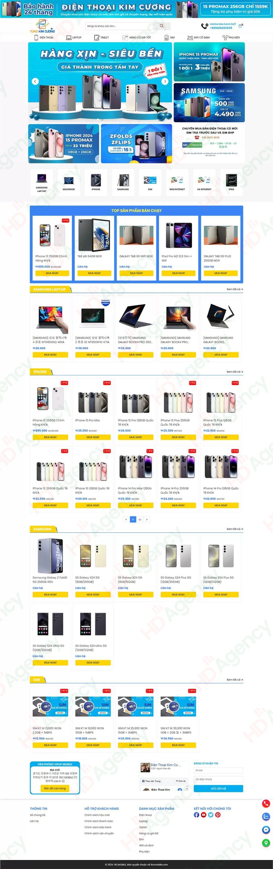 Dự án thiết kế website Điện Thoại Kim Cương