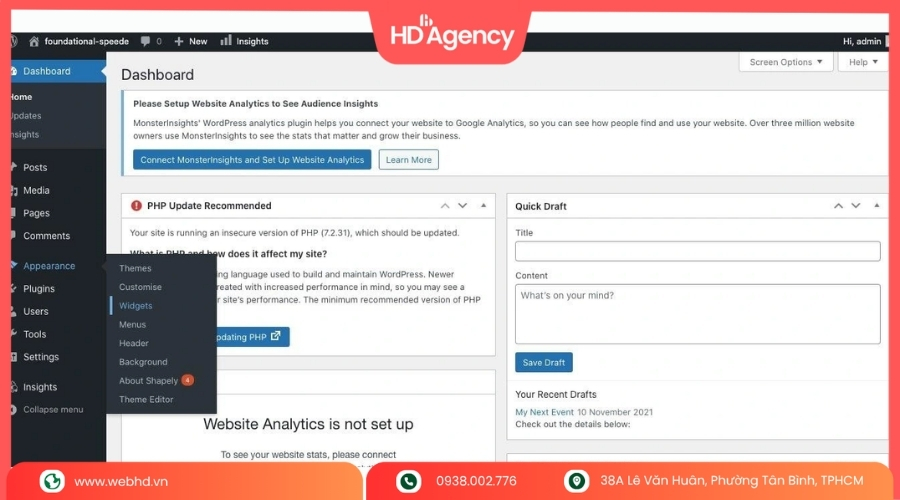 Chỉnh sửa footer bằng Widget