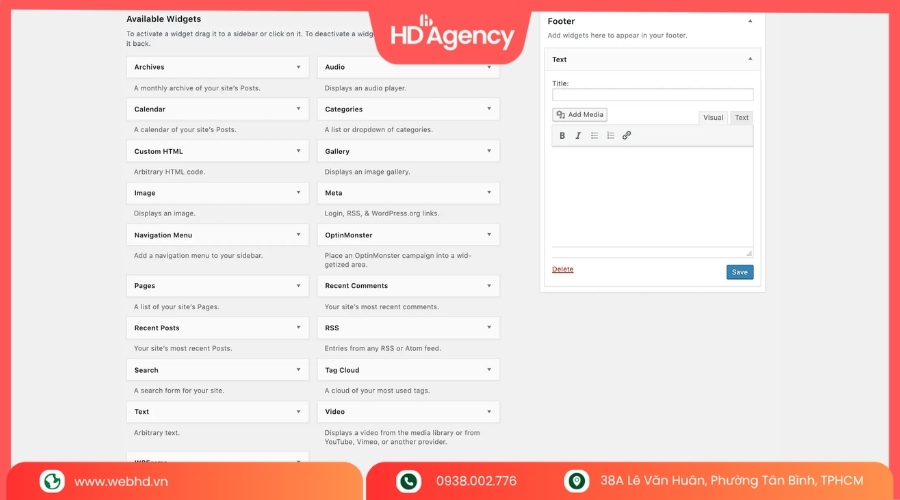 Chỉnh sửa footer bằng theme builder