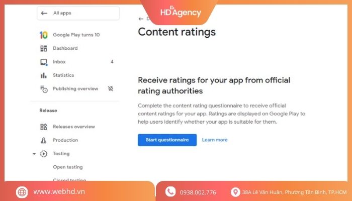 Hoàn thành Content Rating (đánh giá xếp hạng)
