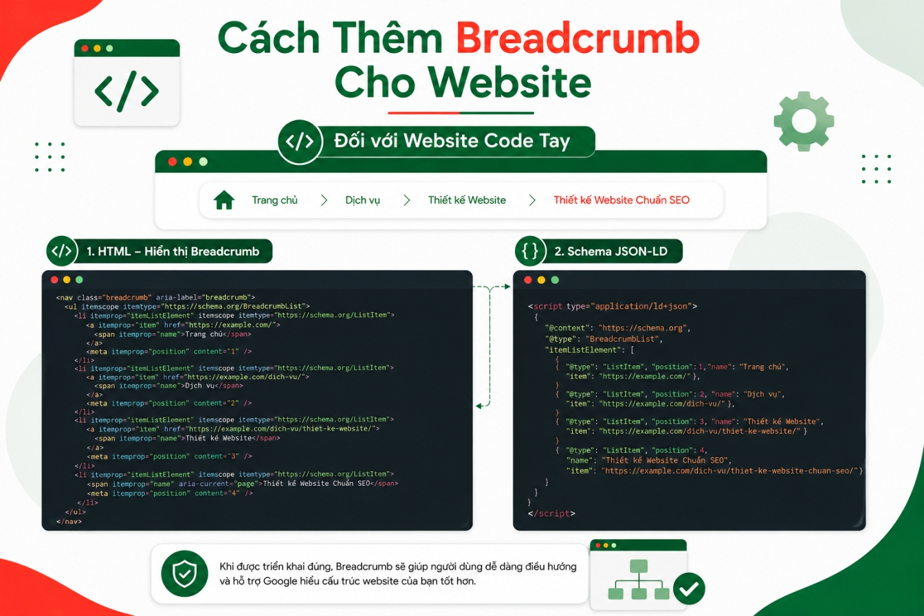 Cách Thêm Breadcrumb đối với Website Code Tay