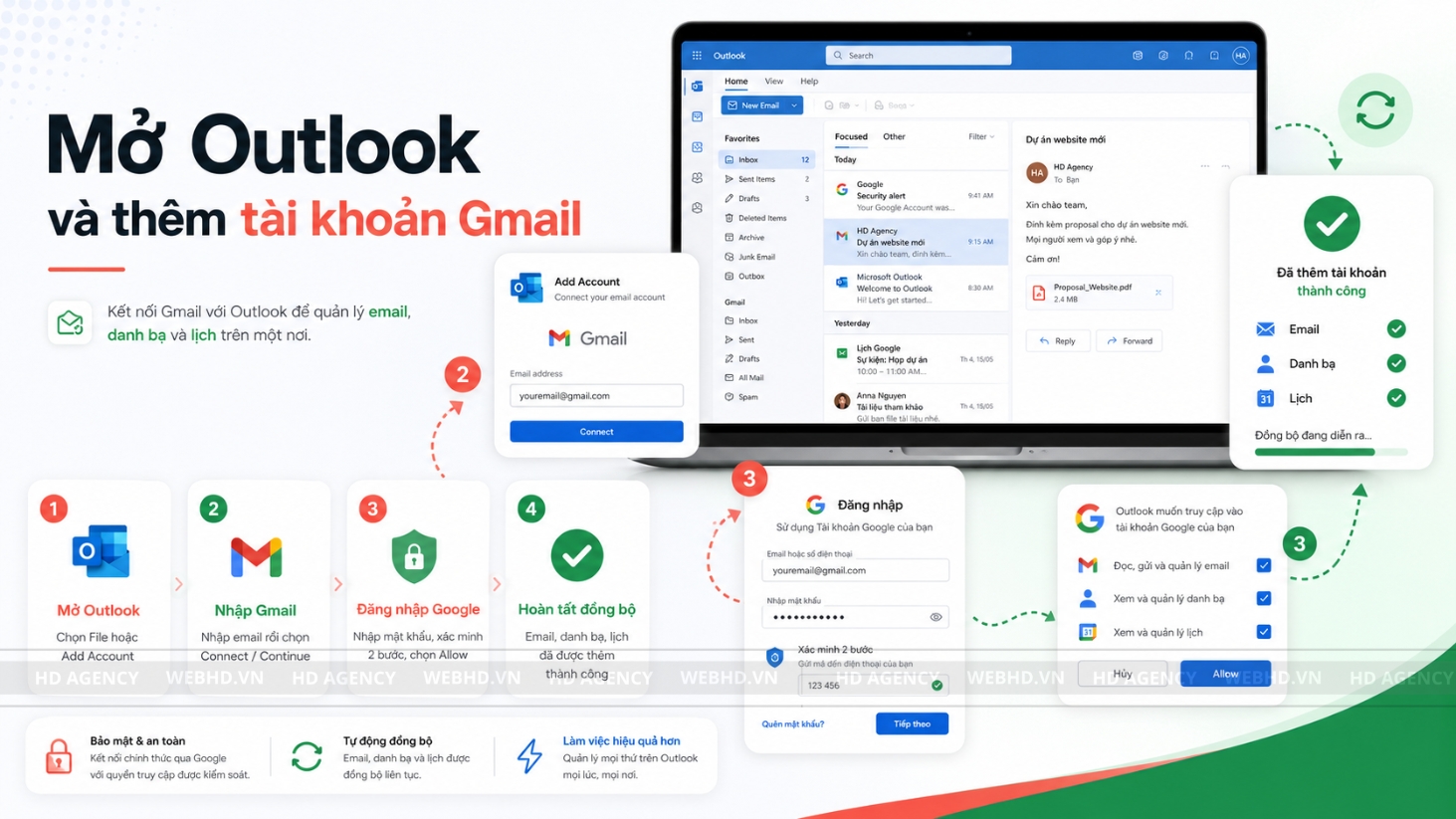 Cách đăng nhập Gmail vào Outlook