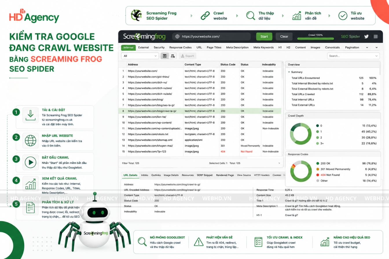 Kiểm tra Google đang crawl website bằng Screaming Frog SEO Spider