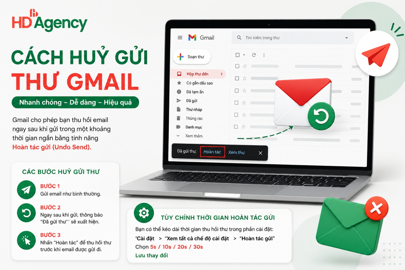 Cách huỷ gửi thư Gmail