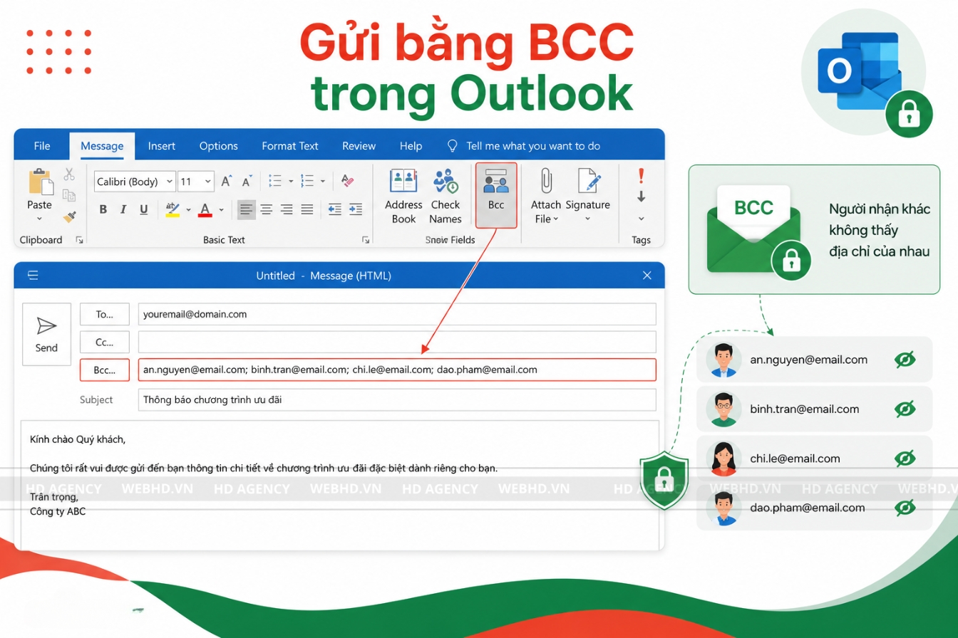 Gửi bằng BCC trong Outlook