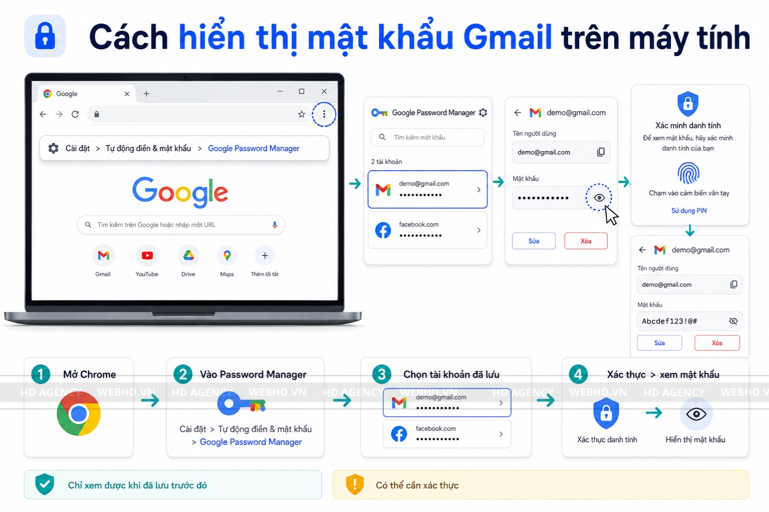 Cách hiển thị mật khẩu Gmail trên máy tính