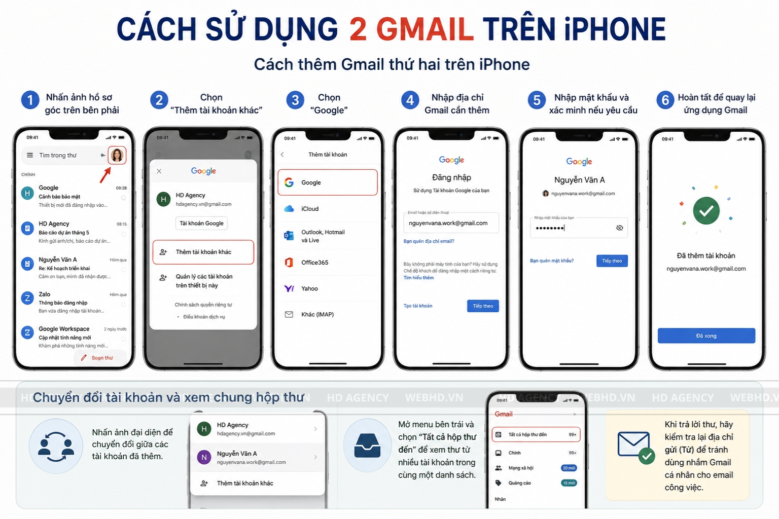 Cách sử dụng 2 Gmail trên iPhone