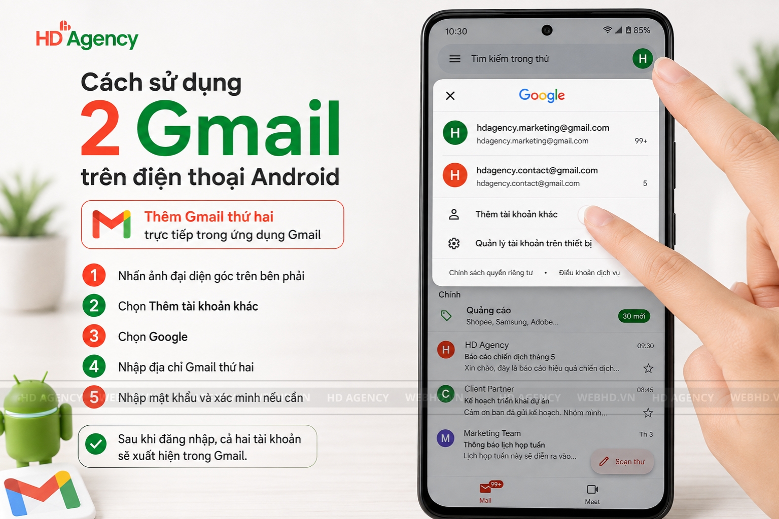 Cách sử dụng 2 Gmail trên điện thoại Android
