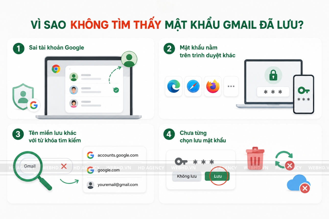 Vì sao không tìm thấy mật khẩu Gmail đã lưu