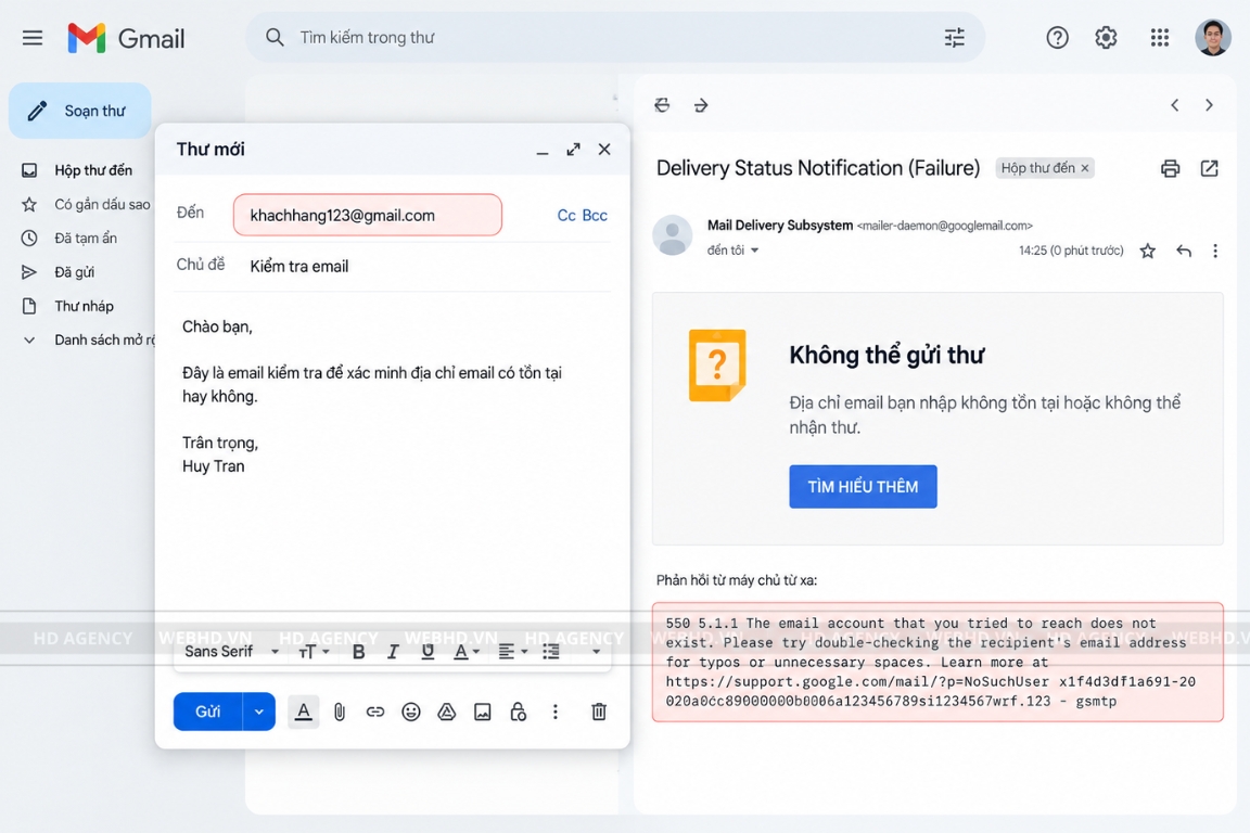 Kiểm tra email bằng cách gửi thư thử