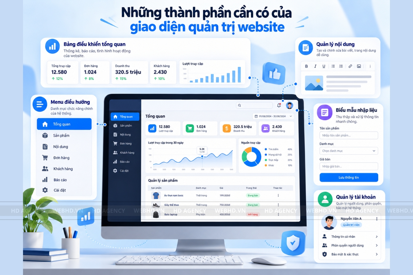 Những thành phần cần có của giao diện quản trị website