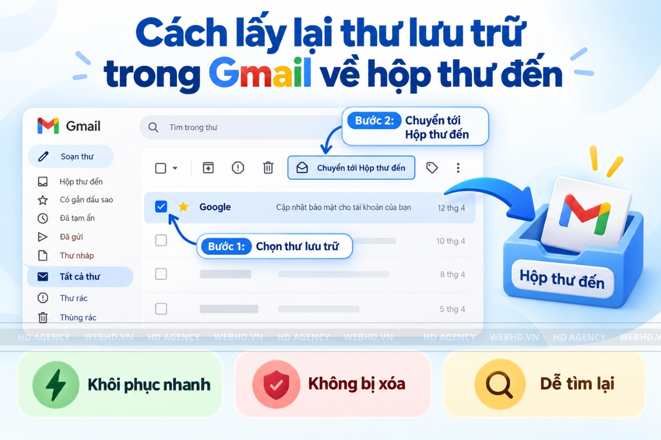 Cách lấy lại thư lưu trữ trong Gmail về hộp thư đến