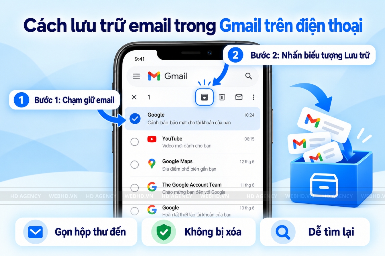 Cách lưu trữ email trên điện thoại