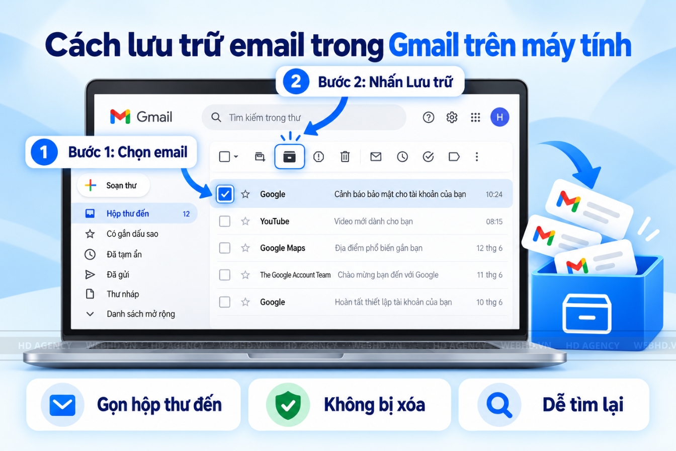Cách lưu trữ email trên máy tính