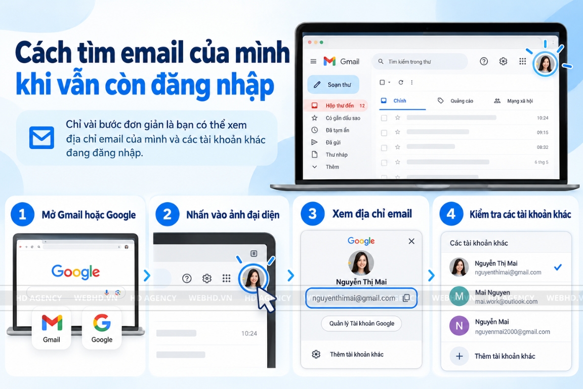 Cách tìm email của mình khi vẫn còn đăng nhập