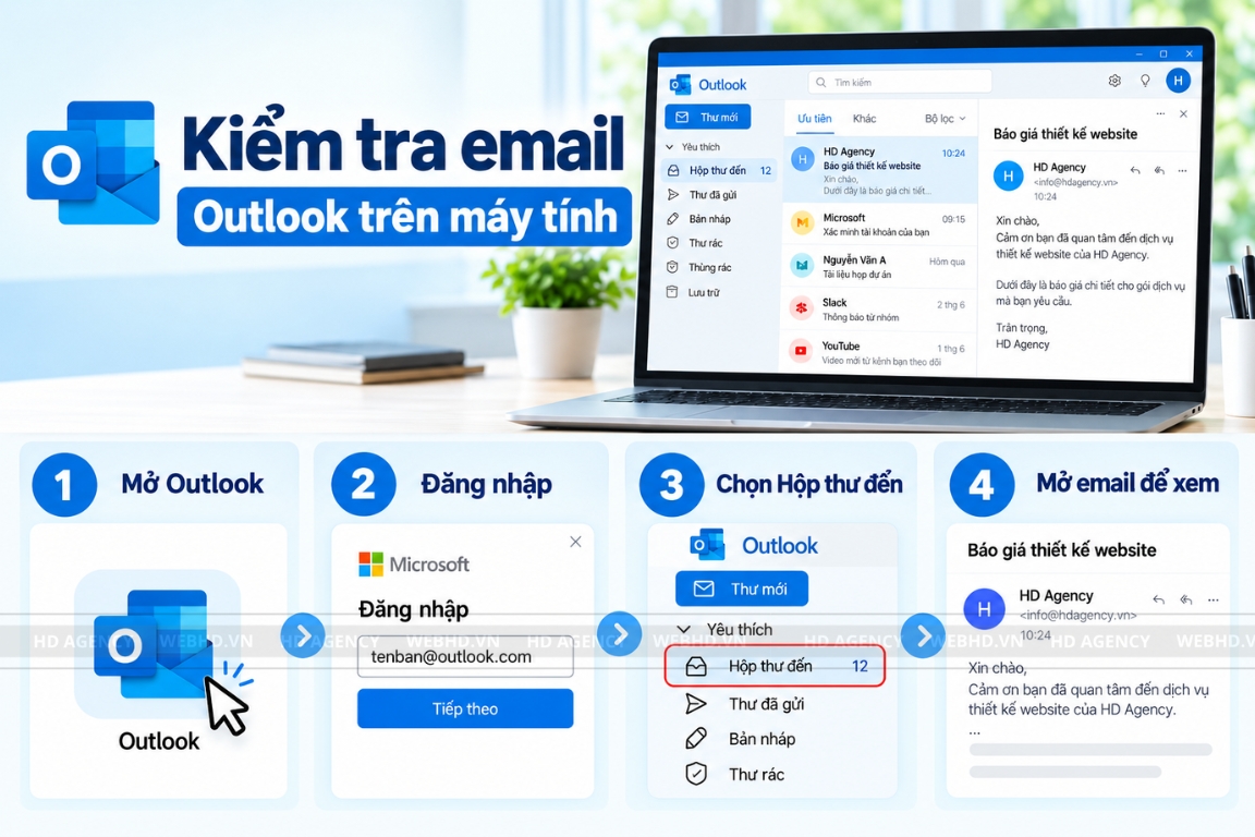 Kiểm tra email Outlook trên máy tính