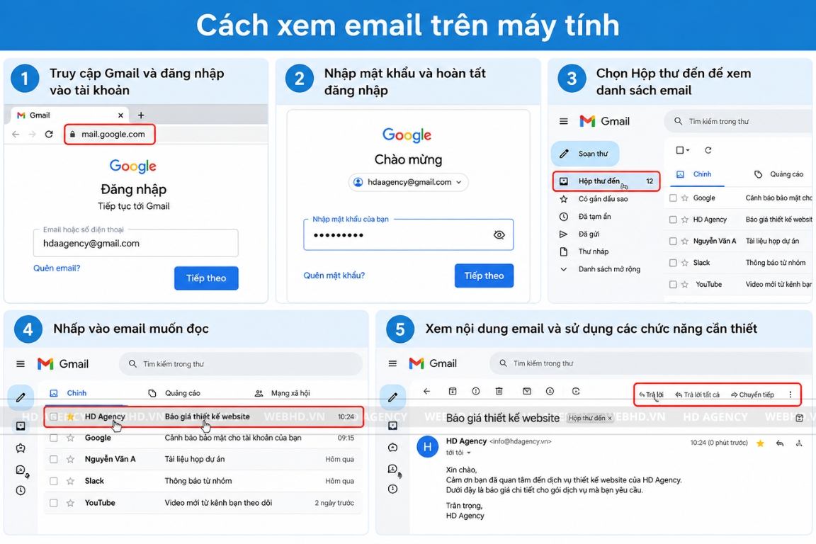 Cách xem email trên máy tính