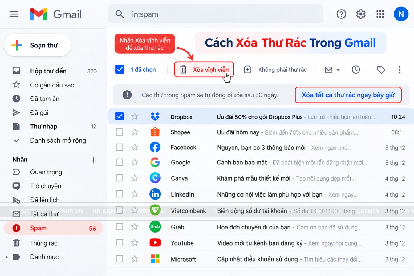Cách Xóa Thư Rác Trong Gmail