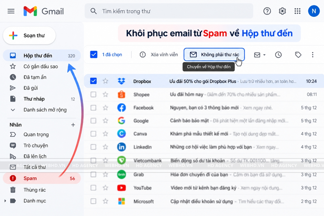 Cách Khôi Phục Email Từ Spam Về Hộp Thư Đến